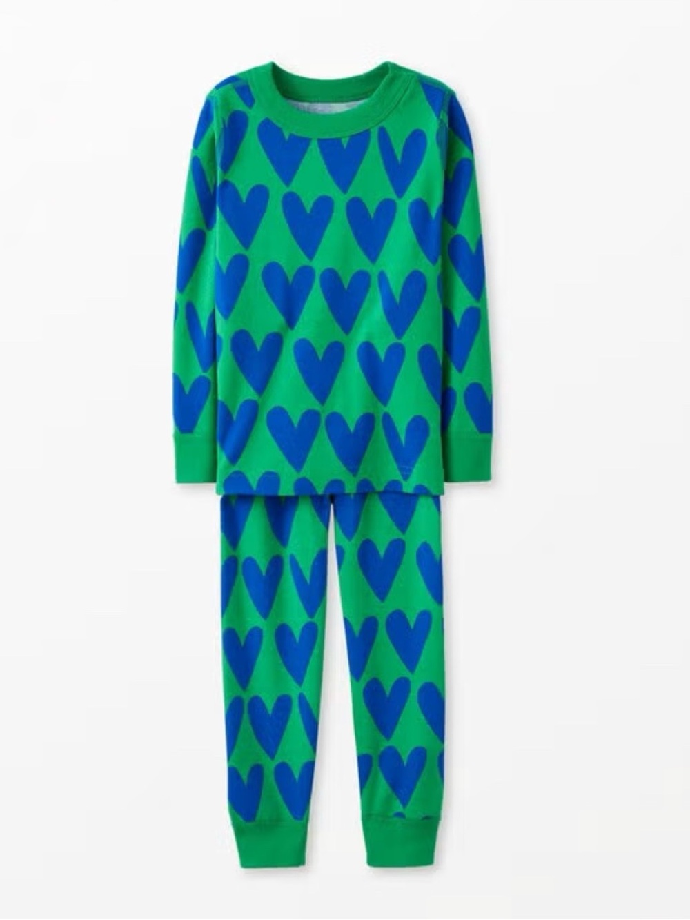 Hanna Andersson Hearts on Hearts Green Long John Pajama Set Organic Cotton-10